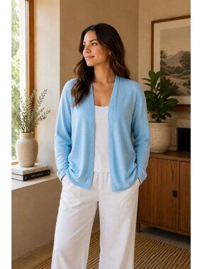 NWT J. Jill Linen Cotton Blend Island Blue Open Cardigan M